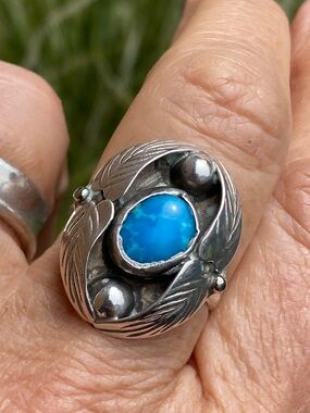 Vintage Native American Sterling Silver Turquoise Ring Size 10 Handcrafted
